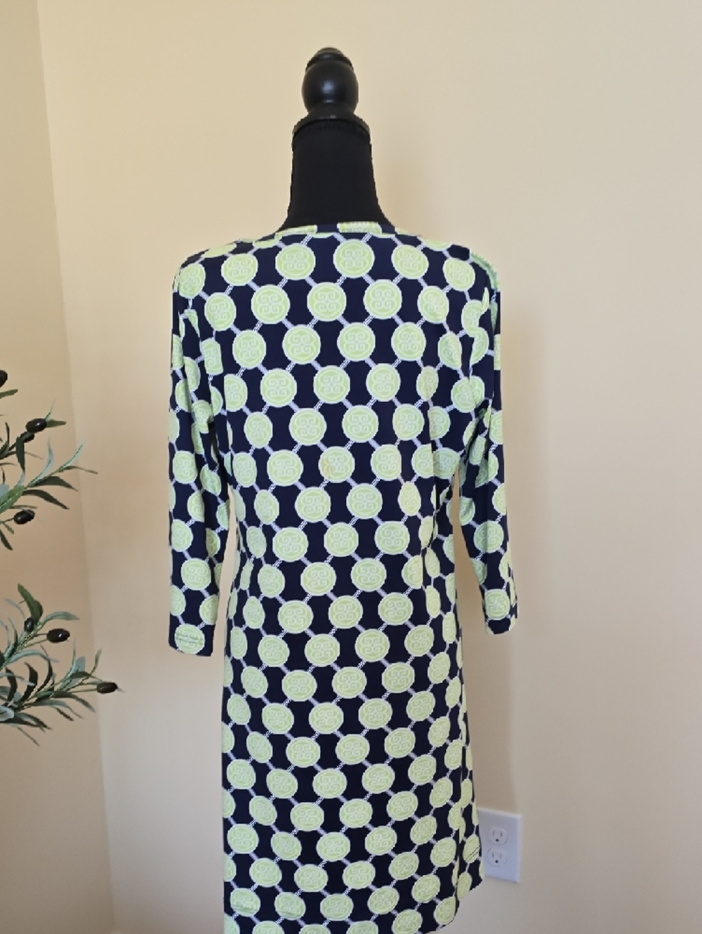 Anthony's Navy Shift Dress with Lime Geometric Print - Picture 4 of 6